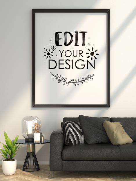 Poster Frame In Living Room Mockup Psd