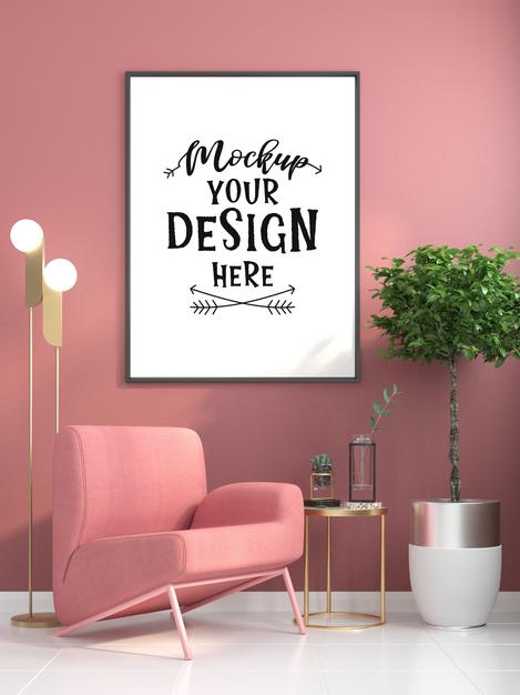 Poster Frame In Living Room Mockup Psd