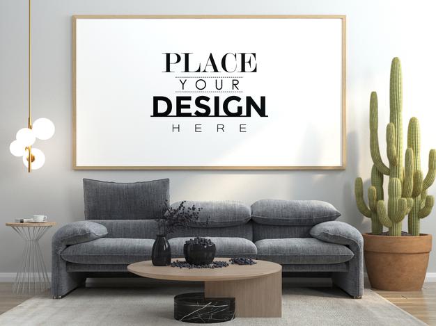 Poster Frame In Living Room Mockup Psd