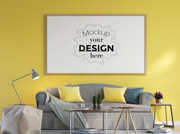 Poster Frame In Living Room Mockup Psd