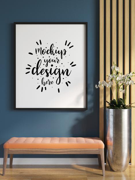 Poster Frame In Living Room Mockup Psd