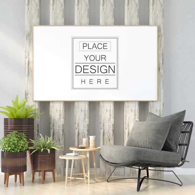 Poster Frame In Living Room Mockup Psd