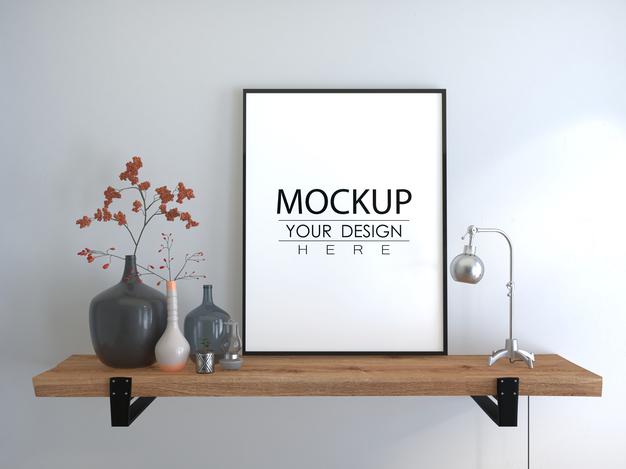 Poster Frame In Living Room Mockup Psd