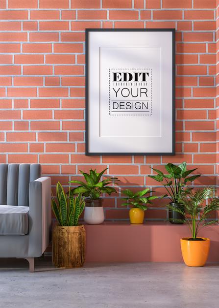Poster Frame In Living Room Mockup Psd