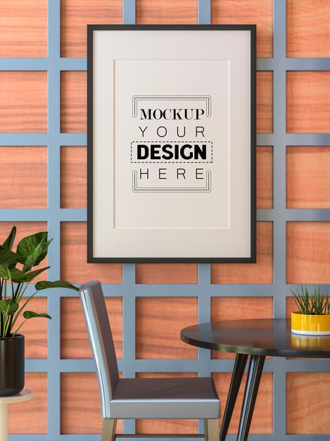 Poster Frame In Living Room Mockup Psd