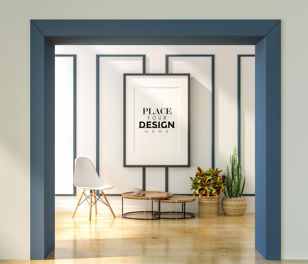 Poster Frame In Living Room Mockup Psd
