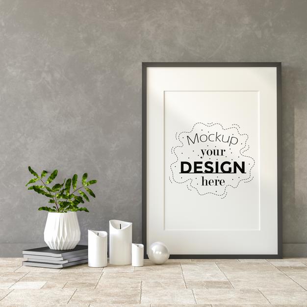 Poster Frame In Living Room Mockup Psd