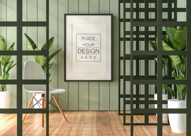 Poster Frame In Living Room Mockup Psd