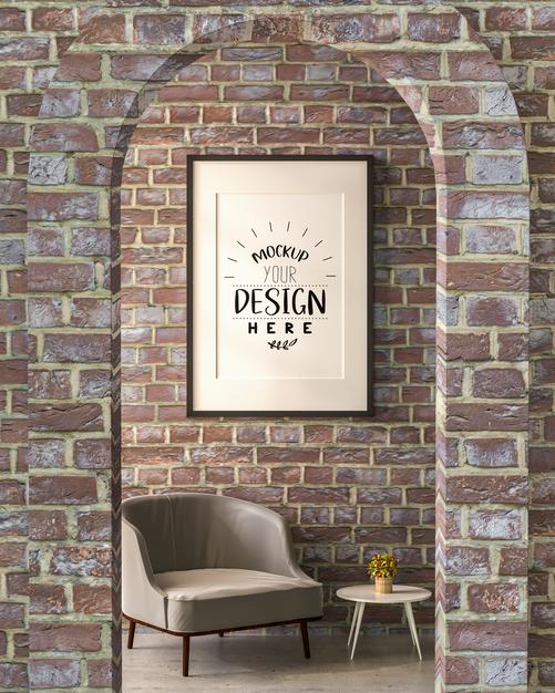 Poster Frame In Living Room Mockup Psd