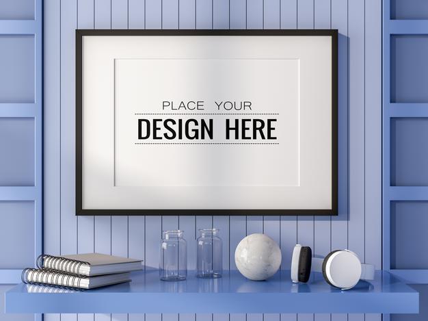 Poster Frame In Living Room Mockup Psd