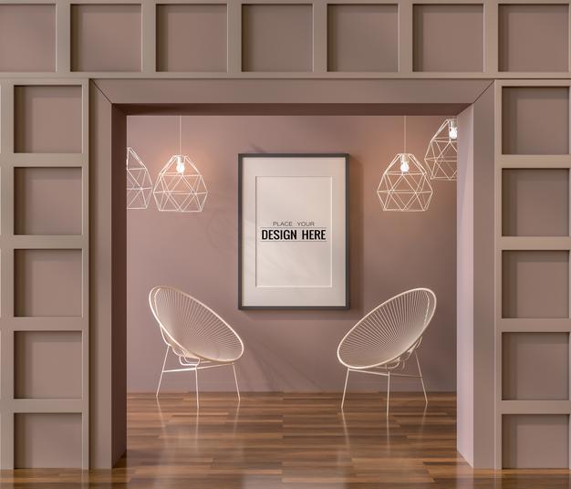 Poster Frame In Living Room Mockup Psd