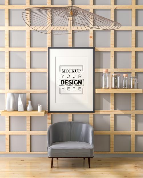 Poster Frame In Living Room Mockup Psd