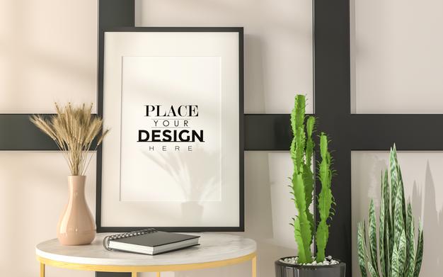 Poster Frame In Living Room Mockup Psd
