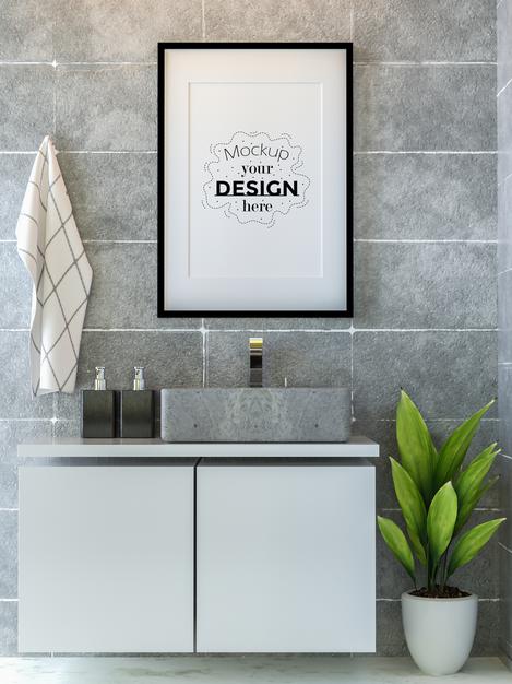 Poster Frame In Living Room Mockup Psd