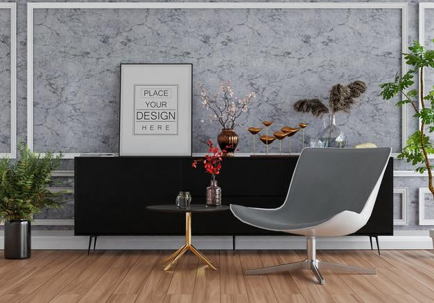 Poster Frame In Living Room Mockup Psd