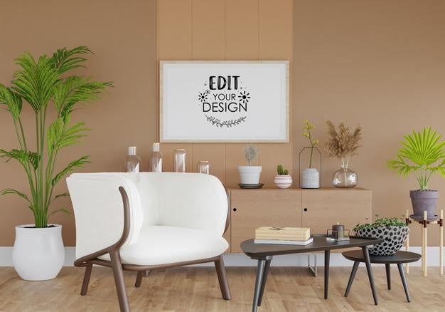 Poster Frame In Living Room Mockup Psd