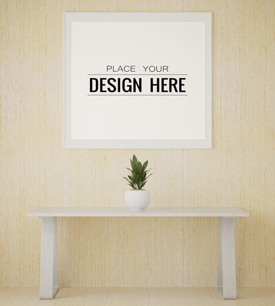 Poster Frame In Living Room Psd Mockup Psd