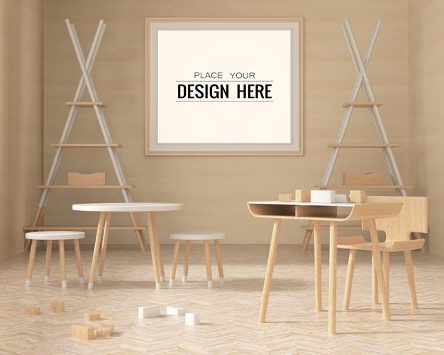 Poster Frame In Living Room Psd Mockup Psd