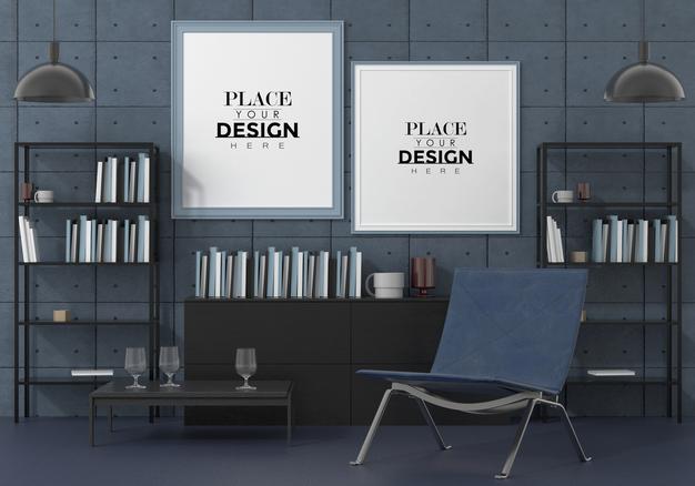 Poster Frame In Living Room Psd Mockup Psd