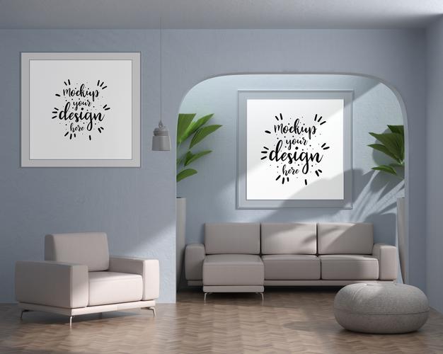 Poster Frame In Living Room Psd Mockup Psd