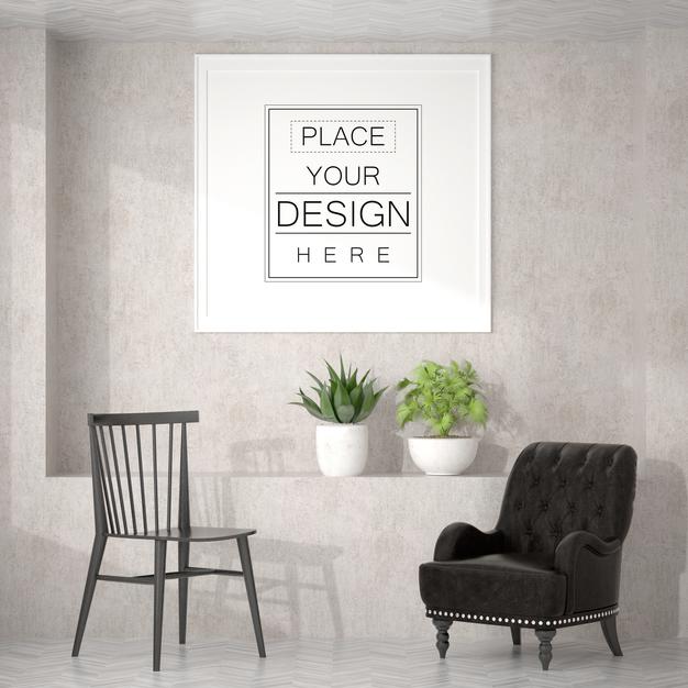 Poster Frame In Living Room Psd Mockup Psd
