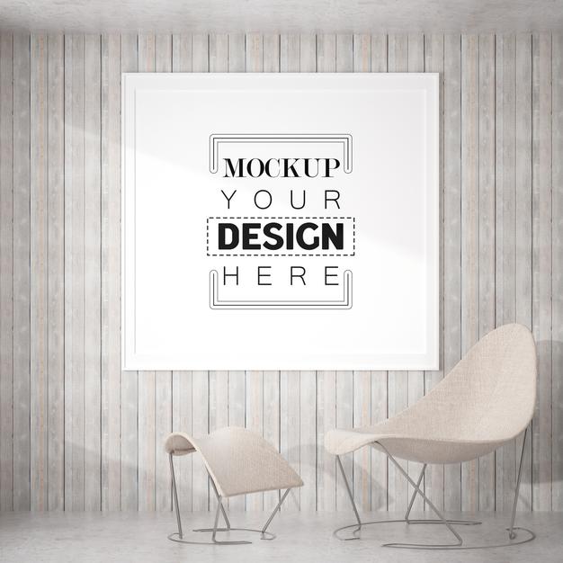 Poster Frame In Living Room Psd Mockup Psd