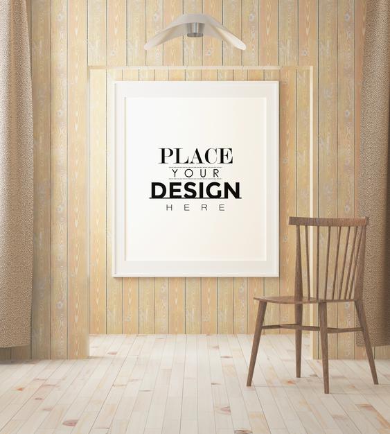 Poster Frame In Living Room Psd Mockup Psd