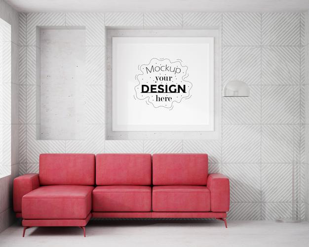Poster Frame In Living Room Psd Mockup Psd