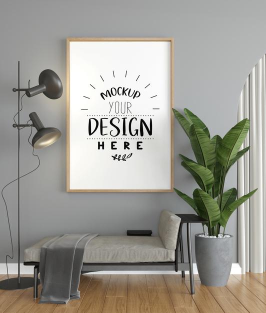 Poster Frame In Living Room Psd Mockup Psd