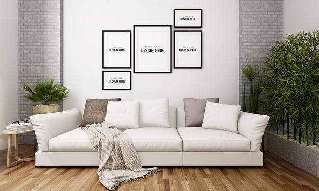 Poster Frame In Living Room Psd Mockup Psd