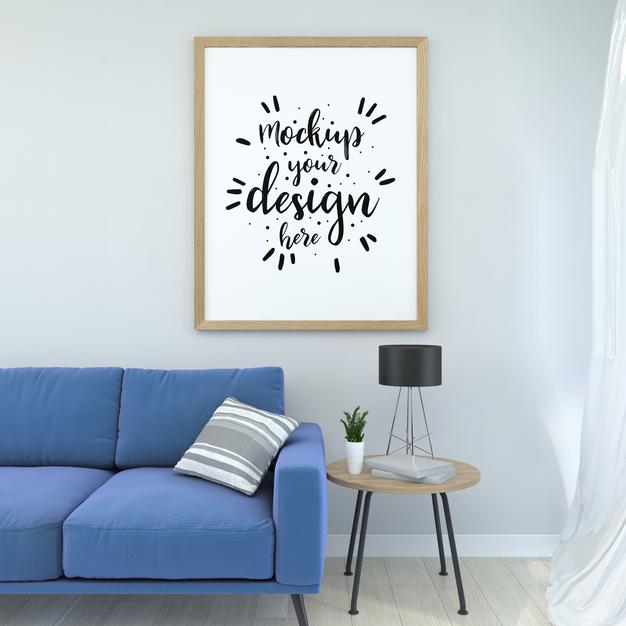 Poster Frame In Living Room Psd Mockup Psd