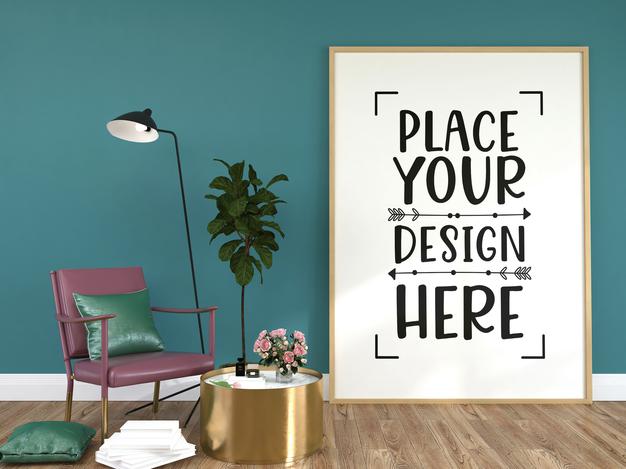 Poster Frame In Living Room Psd Mockup Psd