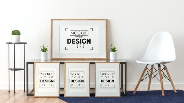 Poster Frame In Living Room Psd Mockup Psd