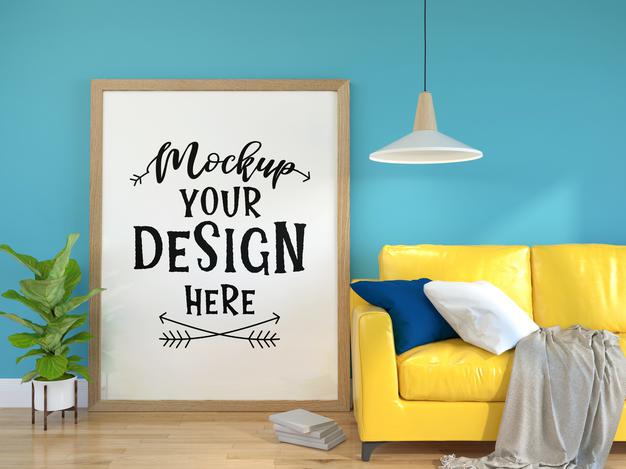 Poster Frame In Living Room Psd Mockup Psd