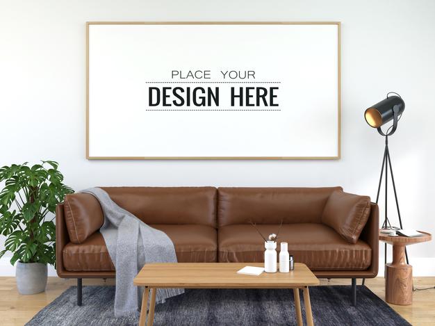 Poster Frame In Living Room Psd Mockup Psd