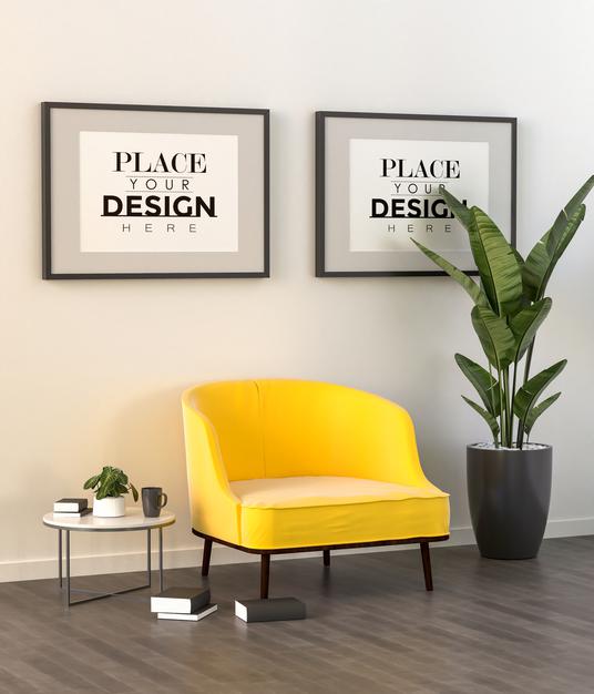 Poster Frame In Living Room Psd Mockup Psd