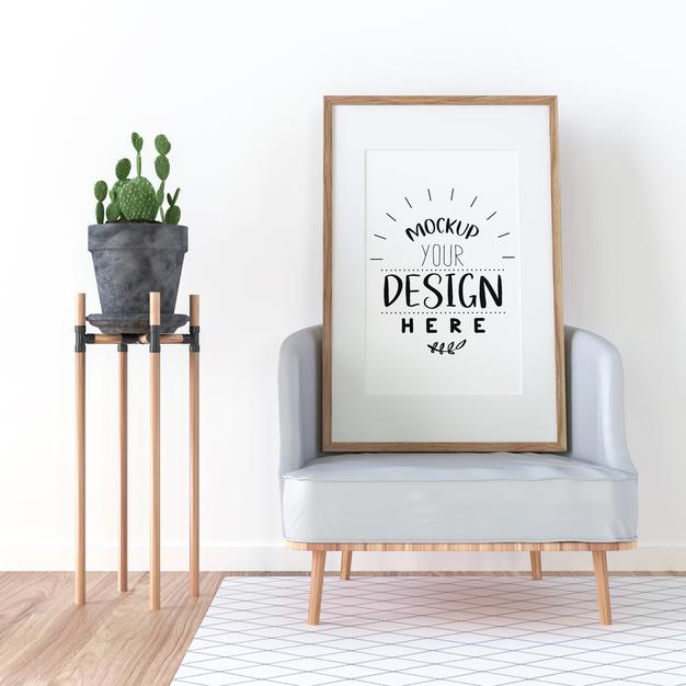 Poster Frame In Living Room Psd Mockup Psd