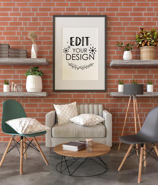 Poster Frame In Living Room Psd Mockup Psd
