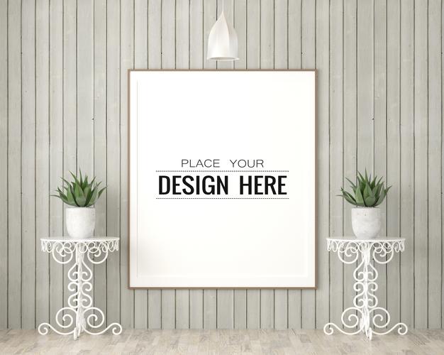 Poster Frame In Living Room Psd Mockup Psd