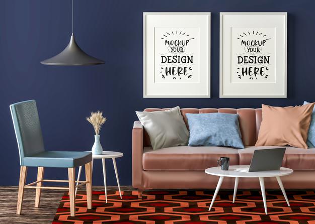 Poster Frame In Living Room Psd Mockup Psd