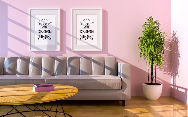 Poster Frame In Living Room Psd Mockup Psd