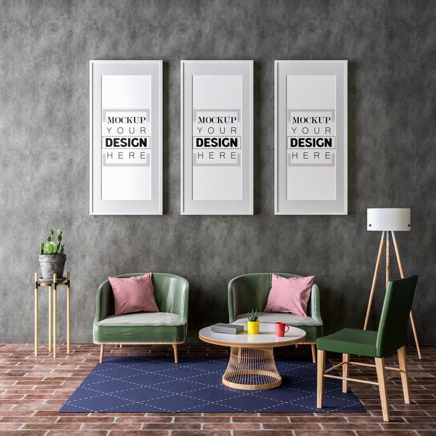 Poster Frame In Living Room Psd Mockup Psd