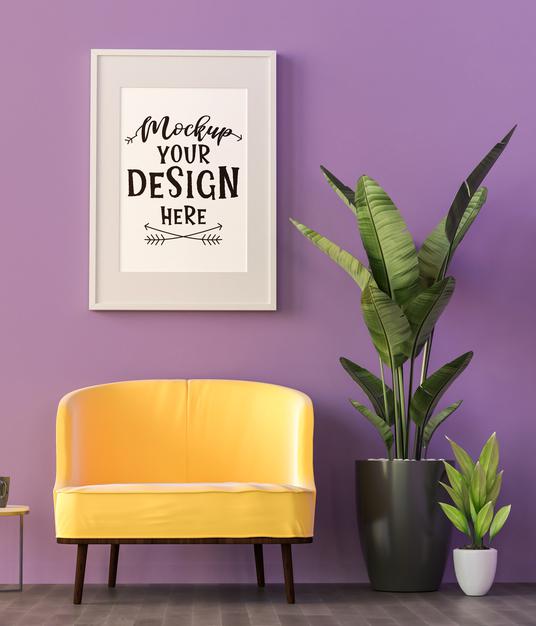 Poster Frame In Living Room Psd Mockup Psd
