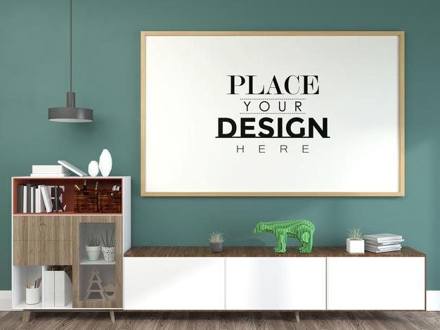 Poster Frame In Living Room Psd Mockup Psd