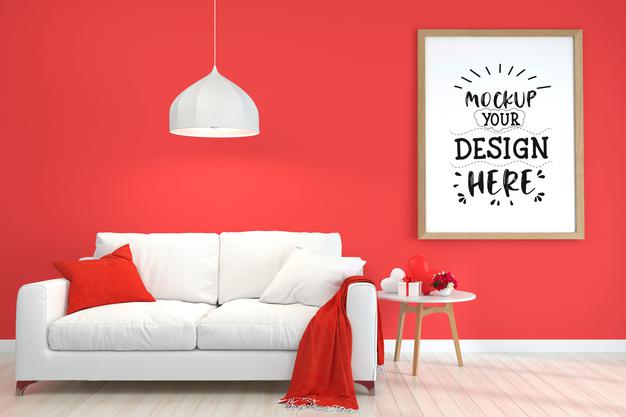 Poster Frame In Living Room Psd Mockup Psd