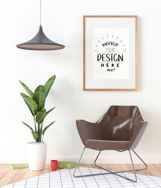 Poster Frame In Living Room Psd Mockup Psd