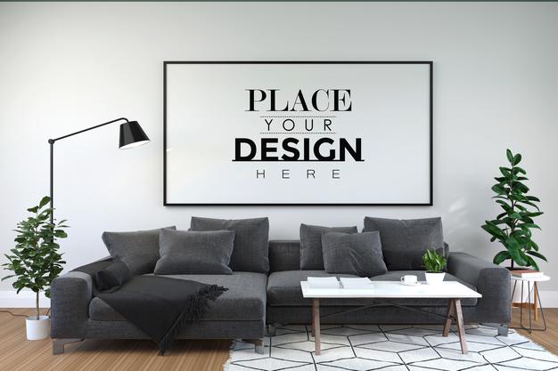 Poster Frame In Living Room Psd Mockup Psd
