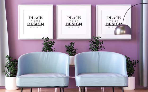 Poster Frame In Living Room Psd Mockup Psd