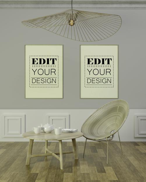 Poster Frame In Living Room Psd Mockup Psd