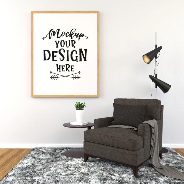 Poster Frame In Living Room Psd Mockup Psd